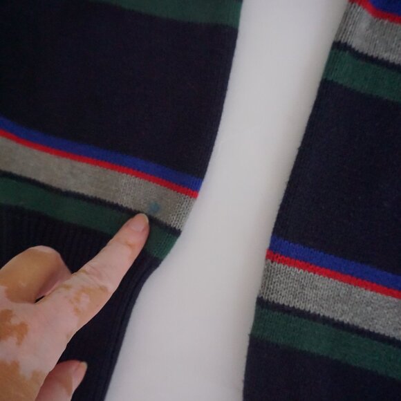 Polo Ralph Lauren Navy Stripe Knit Collared Sweater Old Money Collegiate Large - Picture 8 of 11